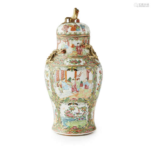 CANTON FAMILLE ROSE BALUSTER JAR AND COVER