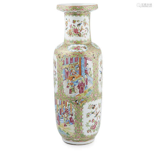 CANTON FAMILLE ROSE ROULEAU VASE