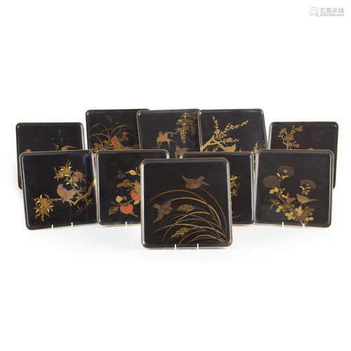 SET OF TEN SQUARE LACQUER TRAYS