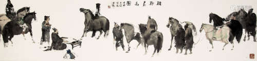 彭先诚（b.1941） 韩干画马图 镜框 纸本