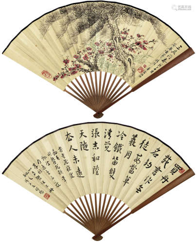 邓英翘（1907～1982）  吴镜予（1883～？） 书法 花卉 成扇
