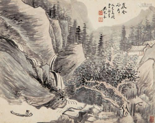 吴琴木（1894～1953） 岩壑孤舟 镜片 纸本