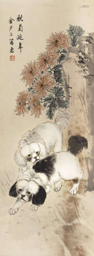 金少石（1869～?） 秋菊延年 镜框 纸本