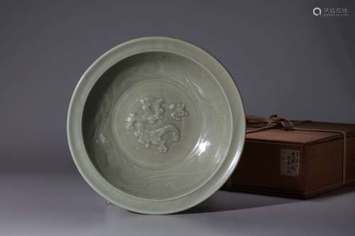 A LONGQUAN CELADON DRAGON CHARGER, YUAN DYNASTY