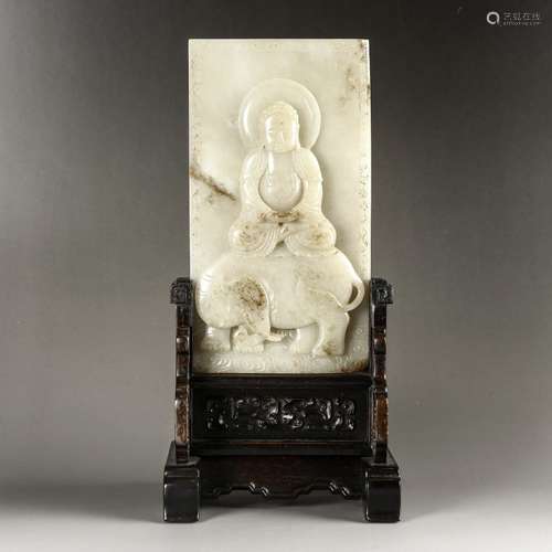 Carved White Jade Screen With Buddha SAKYAMUNI