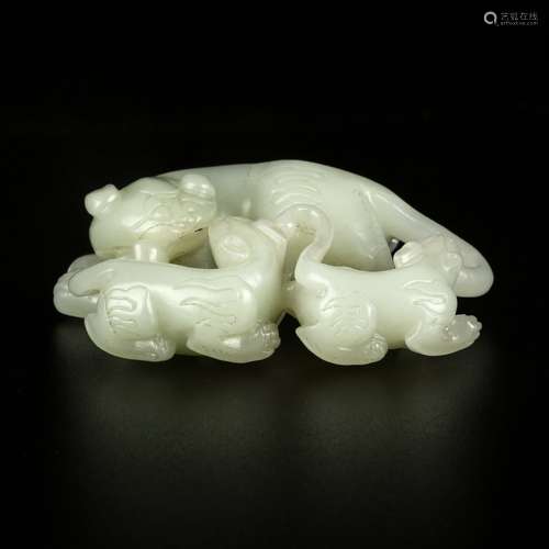 A Carved White Jade Lions