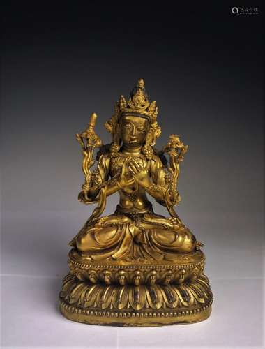 Gilt Bronze Figure Of Buddha With Mark