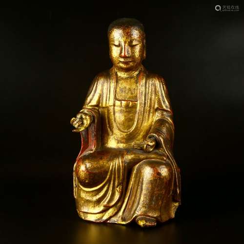 A Gilt Wood Figure Of Buddha LUOHAN