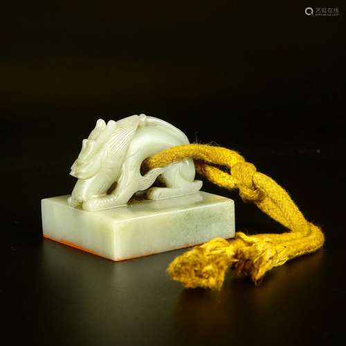 Carved White Jade Dragon Seal