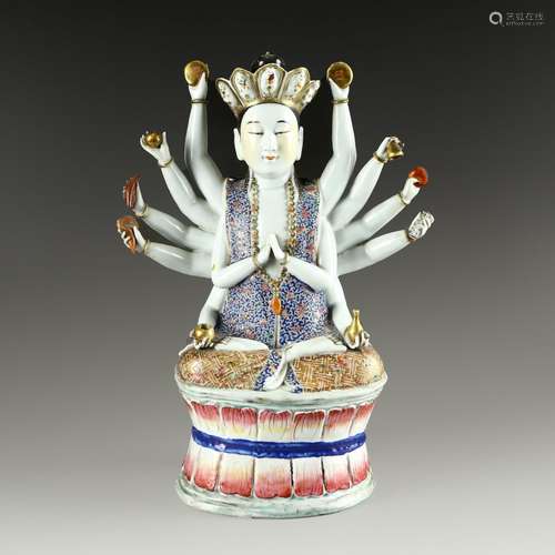 Famille Rose Porcelain Buddha With Eight Arm