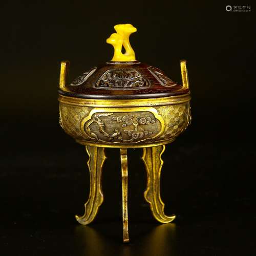 A  Very Fine Gilt Bronze Incense Burner W ZiTan Cover