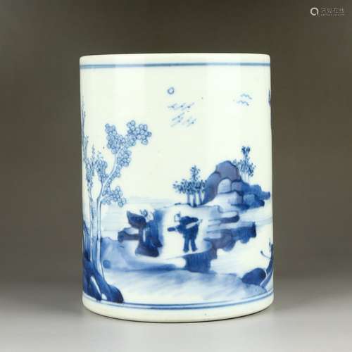 Blue and White Porcelain Brush Pot