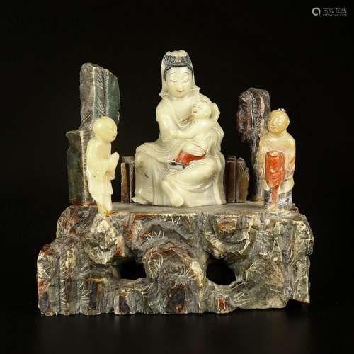 Soapstone figure of GUANYIN with Children