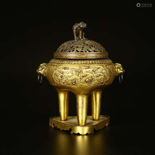 A  Very Fine Gilt Bronze Incense Burner With Cover