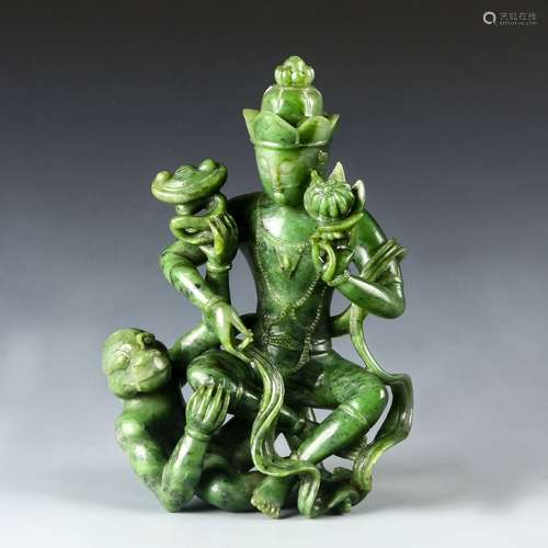 Carved Green Jade Fiqure Of  Buddha