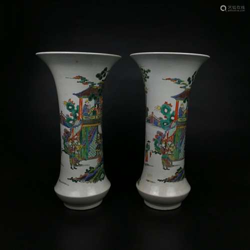 Pair Of WUCAI Figures Vase With Mark