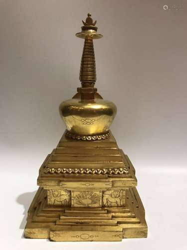 Gilt Bronze Tower With Carving