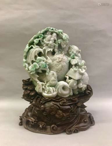 Large Carved Natural Jadeite