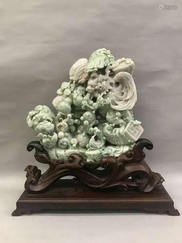 Large Carved Natural Jadeite With Base