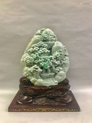 Large Carved Natural Jadeite With Base