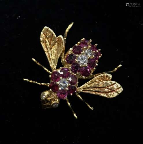 18k YG Diam Ruby Bee Pin