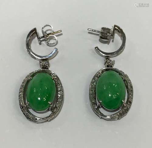 Pair of 14kg ,Diams & Natural Jadeite Earrings With GIA