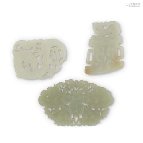 Three Chinese white and celadon jade plaques,