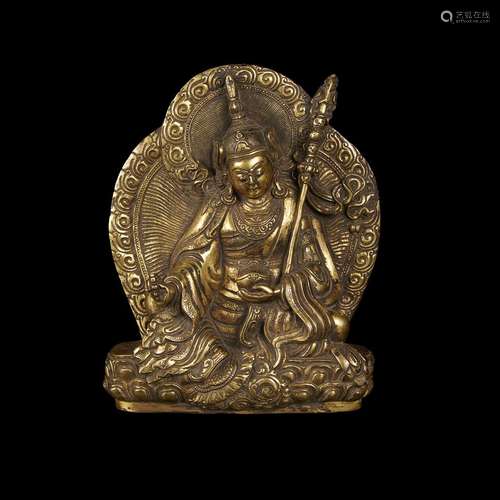 Sino-Tibetan gilt copper alloy seated figure of Padmasambhava,