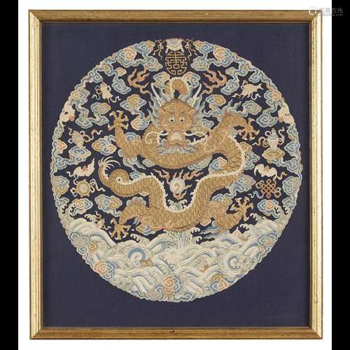 Pair of Chinese Kesi tapestry imperial Dragon roundels , 18th/early 19th century