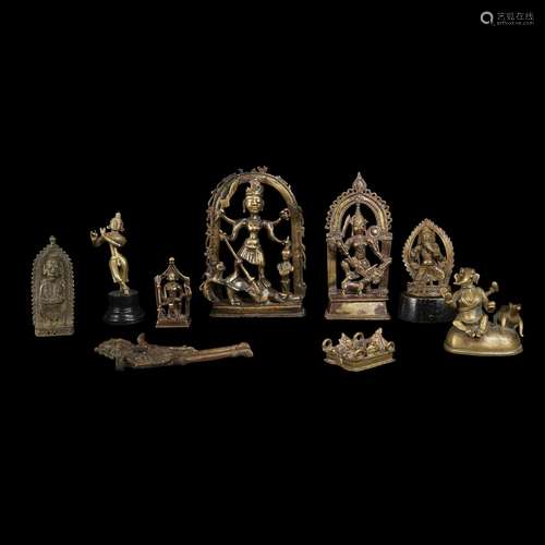 Group of nine Indian copper alloy figures of Deities,