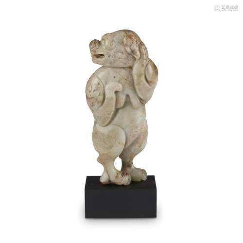 A Chinese carved mottled grey jade figure of a fabulous beast, possibly ming dynasty