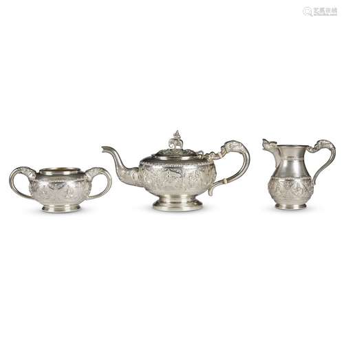 An Indian silver three-piece tea service, Krishniah Chetty and Sons, Bangalore, circa 1900