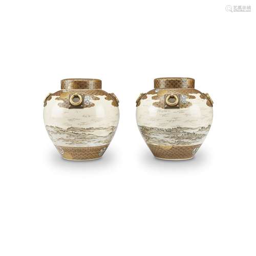 A pair of Satsuma-type caddy-form ovoid jars and covers, late 19th/early 20th century