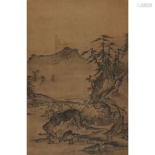 CHINESE SCHOOL, IN SONG DYNASTY STYLE, FIGURES IN AN EXTENSIVE LANDSCAPE