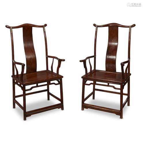 Pair of Chinese huanghuali Official's Hat armchairs, Guanmaoyi,