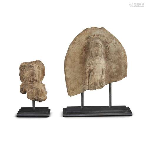 Two Chinese carved marble figures of Bodhisattva, possibly sui dynasty