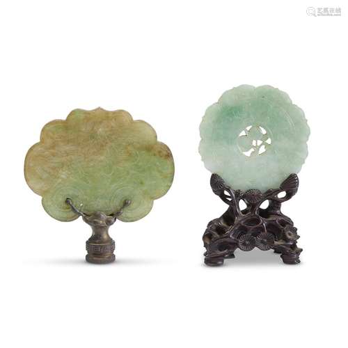 Two Chinese carved jadeite pendants, qing dynasty