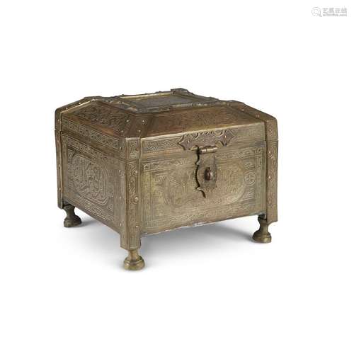 A Mamluk revival engraved brass casket,