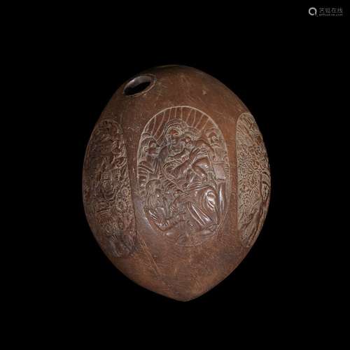 An unusual and finely-carved coconut shell, possibly Qajar, first half 19th century