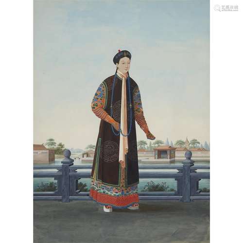 CHINESE SCHOOL, LATE 18TH/EARLY 19TH CENTURY, A PAIR OF CHINESE EXPORT PAINTINGS DEPICTING A MANDARIN AND HIS WIFE