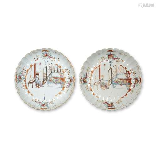 A pair of Chinese famille rose fluted circular dishes, qianlong period