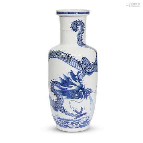 A Chinese blue and white porcelain Dragon rouleau vase,