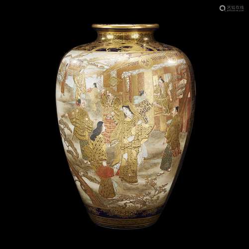 A Satsuma ovoid vase with figural decoration, meiji period