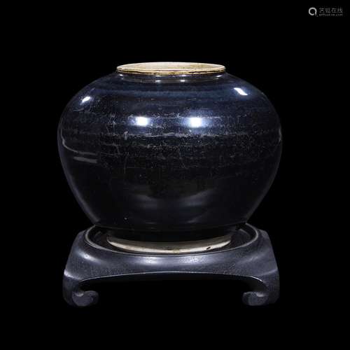 A Chinese ovoid black-glazed jar, yuan dynasty