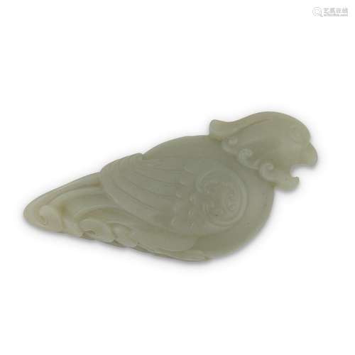 A finely-carved Chinese celadon jade bird pendant, probably 18th/19th century