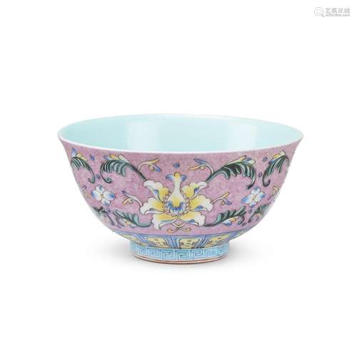 A Chinese enameled porcelain bowl with pink graviata ground, Xianfeng six-character mark