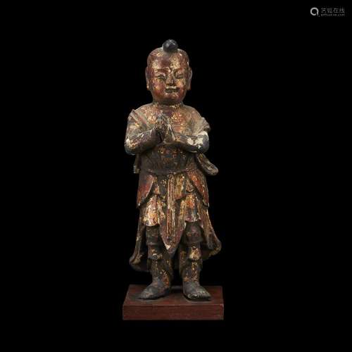 A Chinese gilt wood figure of the acolyte Sudhana, ming dynasty