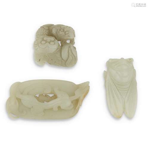 Three Chinese celadon jade items,