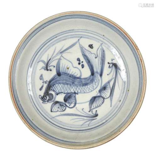 A Vietnamese blue and white circular Fish dish, 16th century