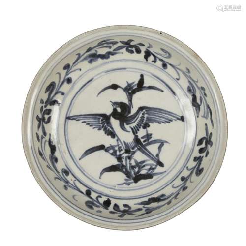 A Vietnamese blue and white Sparrow and Bamboo circular dish, 16th century